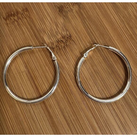 Sterling Silver Hoop Earrings Classic Tubular 1 1/2" 925 Preppy Office Boho - Picture 1 of 9